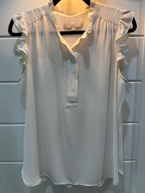 LOFT Cream Ruffle Sleeve Sleeveless Shell Blouse, Medium